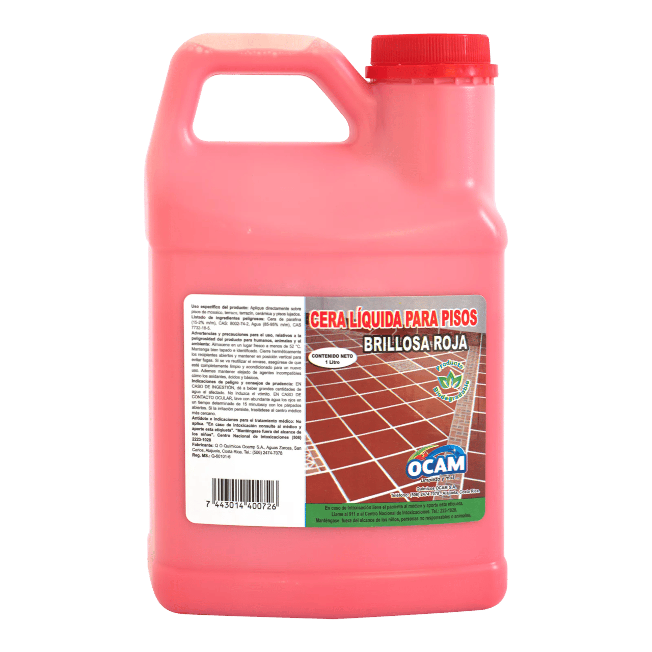 Brillosa Cera para Pisos Roja - Formulada con resinas antideslizantes y sintéticas para sellar, proteger y dar brillo a pisos.